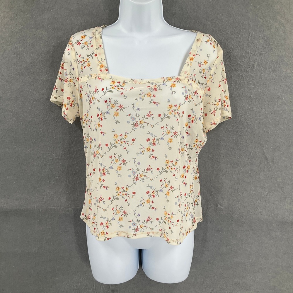 Womens Mesh Sheer Floral Short Sleeve Top Sz‎ S? Coquette Fairy Romantic Boho